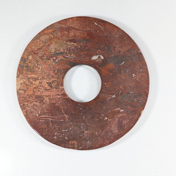 Red stone Bi Disc on metal Stand, hand polished decorative Asian home decor - Picture 12 of 13